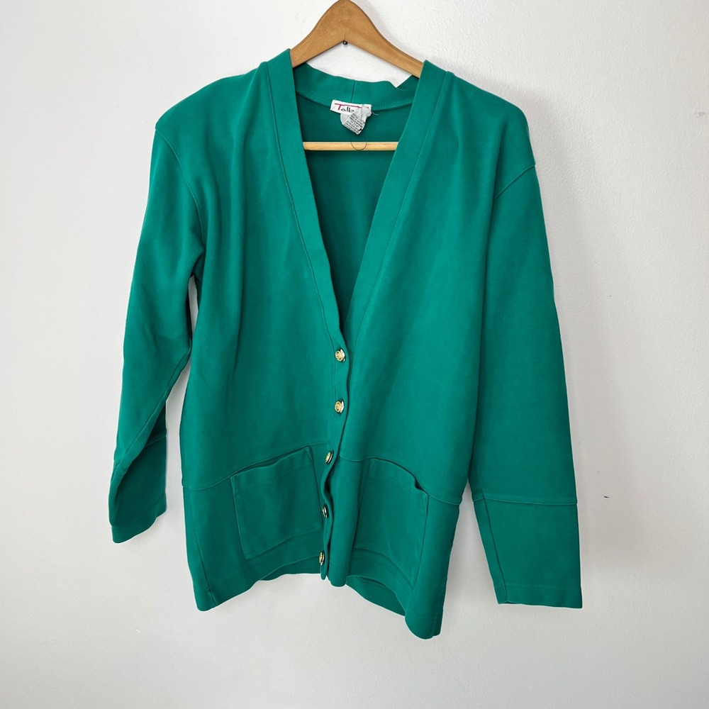 Talbots Vintage Cotton Cardigan Bundle Pink Green Gold Crest Button Front Medium - Picture 8 of 11